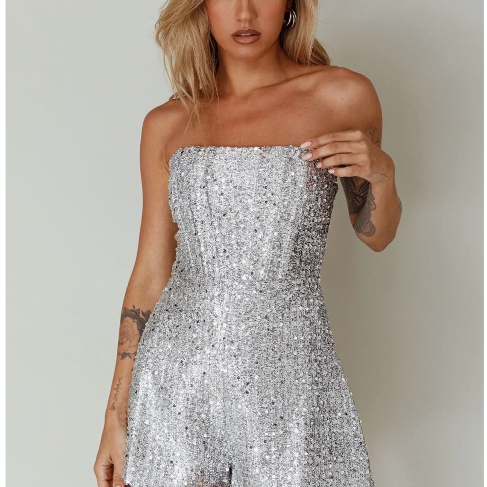 Selfie Leslie Silver Sequin Jumpsuit
